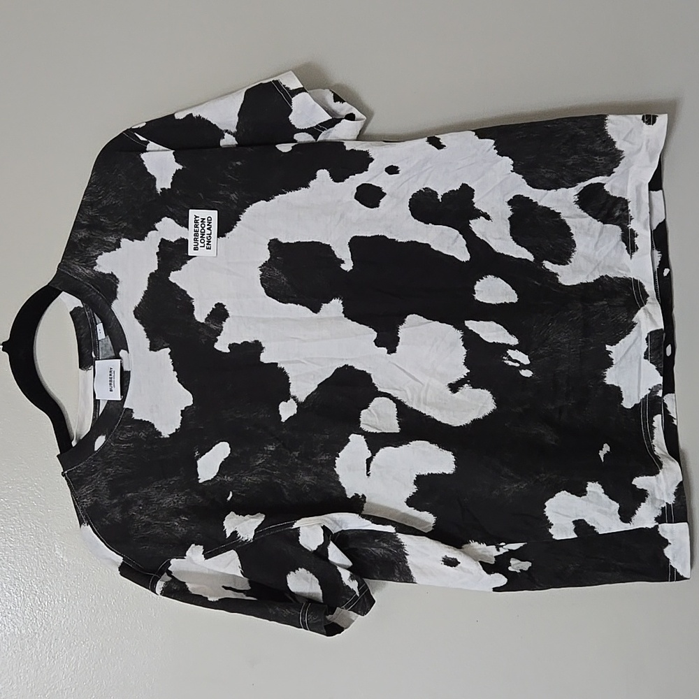 Burberry Black and White Cow Print Short Sleeve Tee